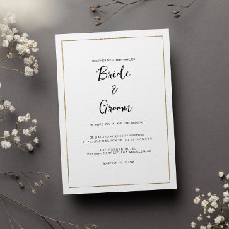 Elegant simple white gold minimalist Wedding Invitation
