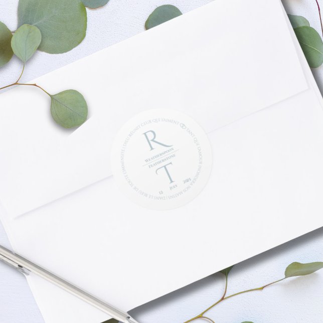 Elegant Simple White Grey Monogram Wedding Classic Round Sticker (Creator Uploaded)