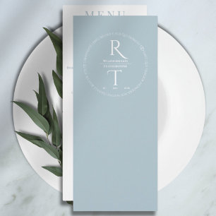 Elegant Simple White Grey Monogram Wedding  Menu