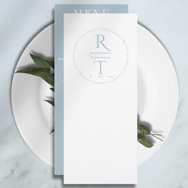 Elegant Simple White Grey Monogram Wedding  Menu (Creator Uploaded)