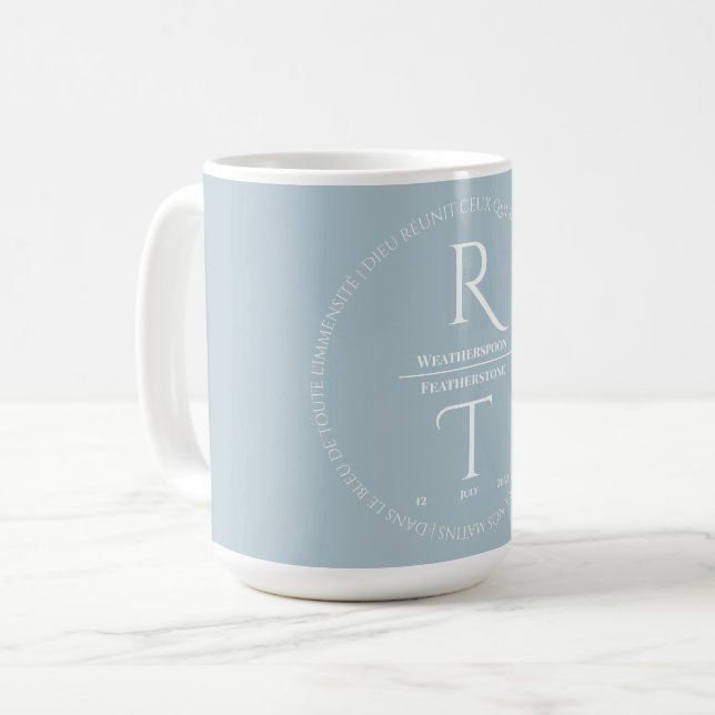 Elegant Simple White Grey Script Wedding Coffee Mug (Front Left)
