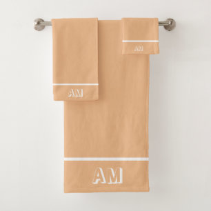 Elegant Simple White Monogram on Light Orange Bath Towel Set