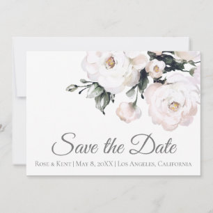 Elegant Simple White Roses Wedding Save The Date