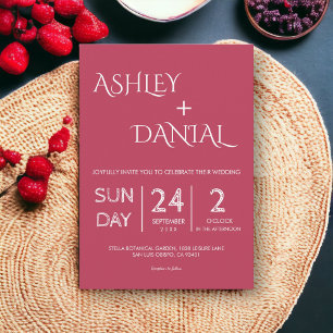 Elegant Simple White Script Magenta Trendy Wedding Invitation
