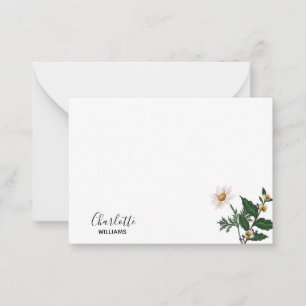 Elegant Simple White Wildflower Script Name Card