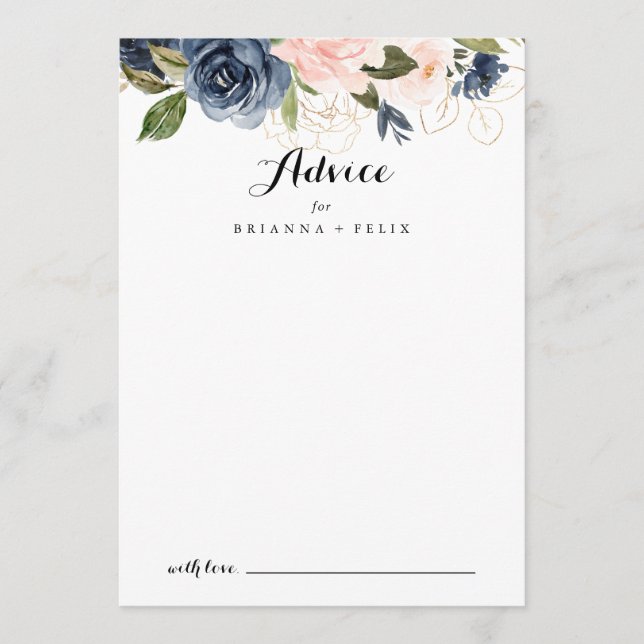 Elegant Simple Winter Floral Calligraphy Wedding Advice Card (Front)