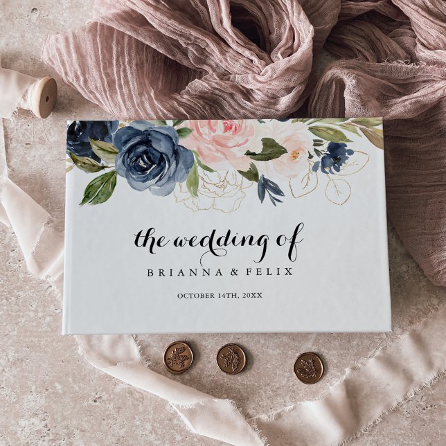 Elegant Simple Winter Floral lCalligraphy Wedding Guest Book (Creator Uploaded)