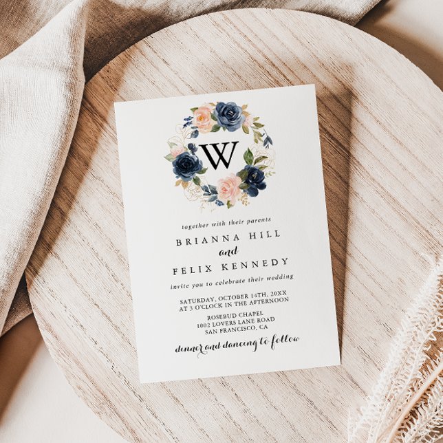 Elegant Simple Winter Floral Monogram Wedding Invitation (Creator Uploaded)