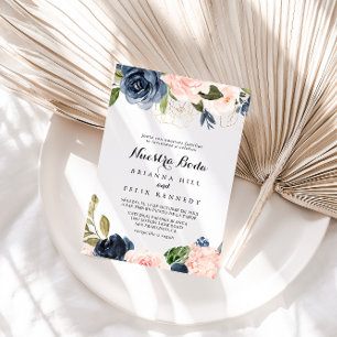 Elegant Simple Winter Floral Nuestra Boda Wedding Invitation