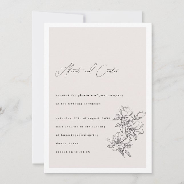 Elegant Simple With Line Art Flowers & Border Invitation (Front)