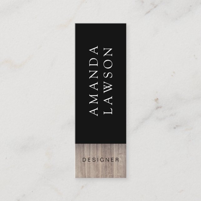Elegant Simple Wood Trim and Black Mini Business Card (Front)