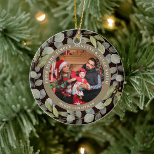 Elegant Simple Wreath 2 Photo Family Christmas Ceramic Tree Decoration