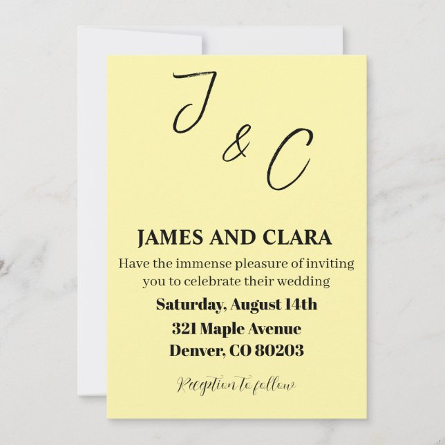 Elegant simple Yellow Wedding Invitation (Front)
