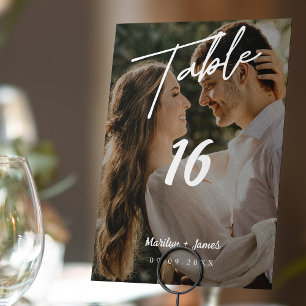 Elegant Simplicity: Modern Diagonal Striped Photo  Table Number