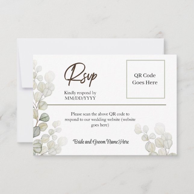 Elegant Simplistic Watercolor Eucalyptus RSVP  Card (Front)