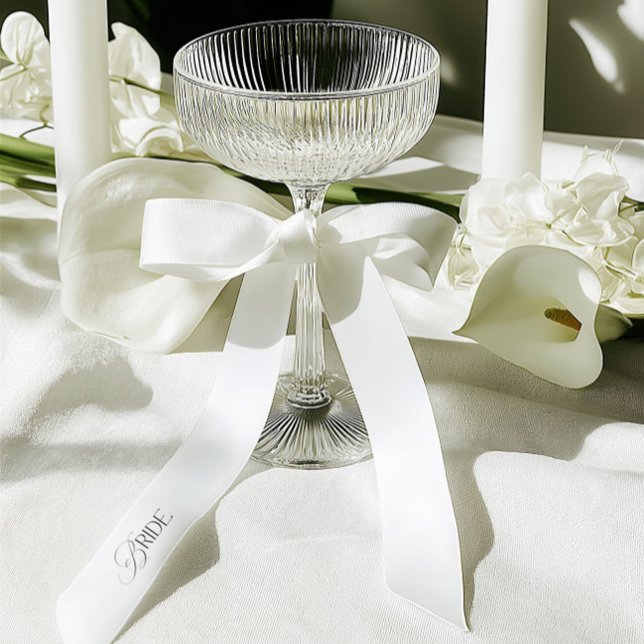 Elegant Single Inscription Bride White Wedding  Satin Ribbon (Please note: this ribbon features one single inscription only. It is not a repeating pattern.)