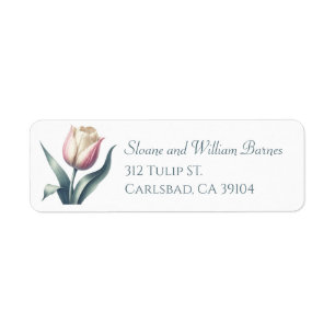 Elegant Single Pink Tulip Flower Return Address