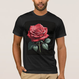 Elegant Single Red Rose T-Shirt – Minimalist Flora