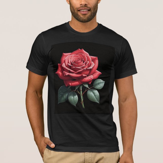 Elegant Single Red Rose T-Shirt – Minimalist Flora (Front)
