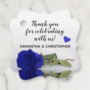 Elegant Single Royal Blue Rose Wedding Thank You Favour Tags
