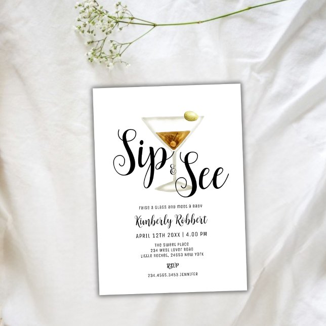 Elegant Sip and See Martini Baby Shower Invitation (Elegant Sip and See Martini Baby Shower Invitation)