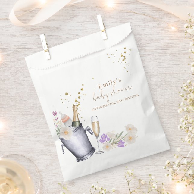 Elegant Sip & See Champagne Bottle Baby Shower Favour Bags (Clipped)