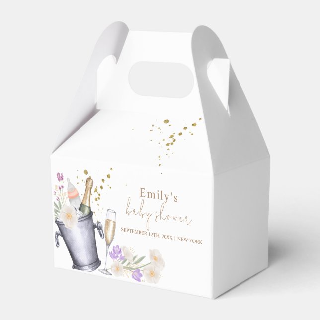 Elegant Sip & See Champagne Bottle Baby Shower Favour Box (Front Side)