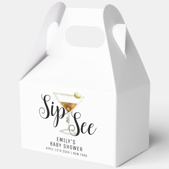 Elegant Sip & See Martini Cocktail Baby Shower  Favour Box (Back)