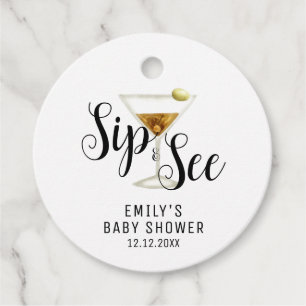 Elegant Sip & See Martini Cocktail Baby Shower Favour Tags