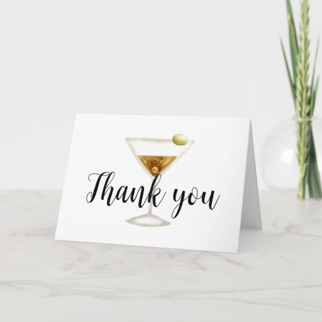 Elegant Sip & See Martini Cocktail Baby Shower  Thank You Card (Front)