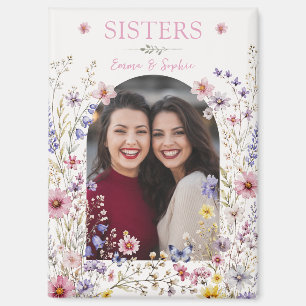 Elegant Sister Watercolor Wildflower & Photo Magnet