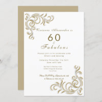Elegant sixty and fabulous birthday gold scroll
