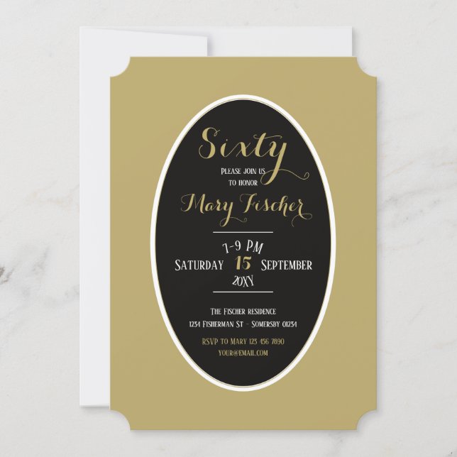 Elegant Sixty black Gold Zebra birthday invitation (Front)