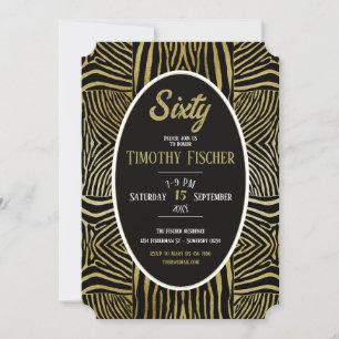Elegant Sixty black Gold Zebra birthday invitation
