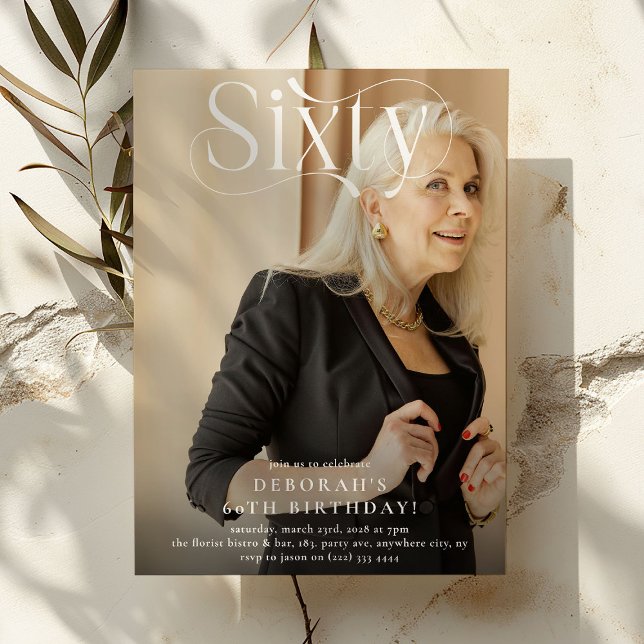 Elegant SIXTY Photo 60th Birthday Party Invitation (Creator Uploaded)