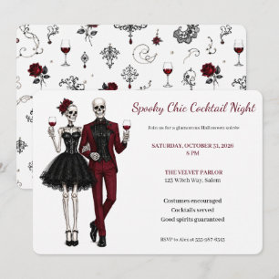 Elegant Skeleton Couple Halloween Cocktail Party Invitation