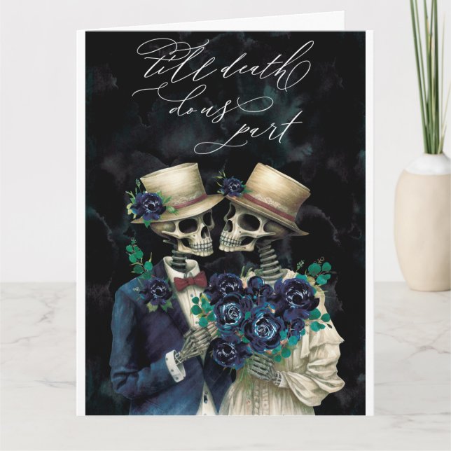 Elegant Skeleton Eucalyptus Halloween Anniversary Card (Front)