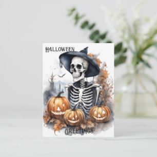 Elegant Skeleton Halloween Watercolor  Postcard