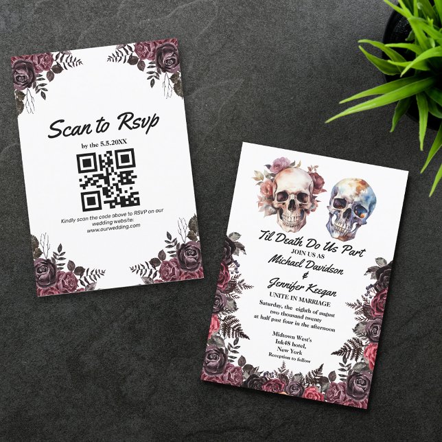 elegant skeletons floral halloween wedding qr code invitation (Creator Uploaded)