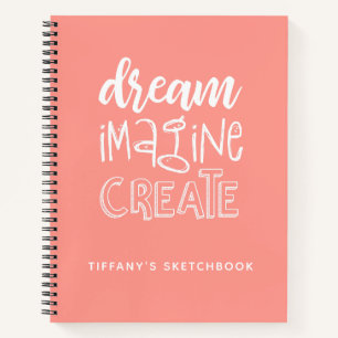 Elegant Sketchbook Coral Personalised Notebook