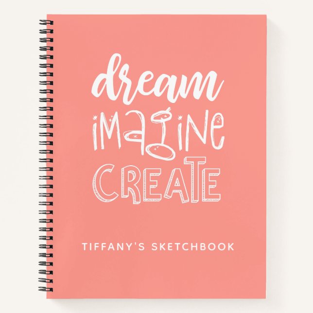 Elegant Sketchbook Coral Personalised  Notebook (Front)