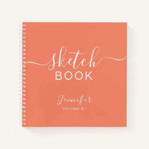 Elegant Sketchbook Your Name Script Coral Notebook
