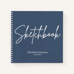 Elegant Sketchbook Your Name Script Navy Blue Notebook