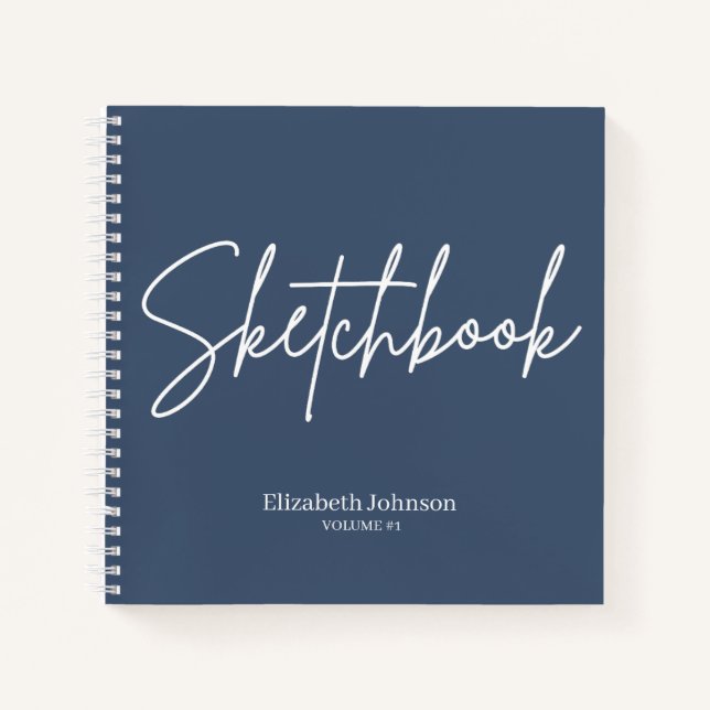 Elegant Sketchbook Your Name Script Navy Blue Notebook (Front)