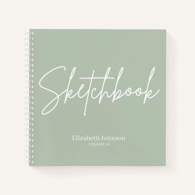 Elegant Sketchbook Your Name Script sage green  Notebook (Front)