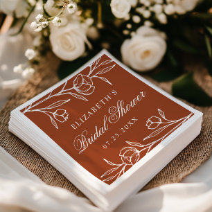 Elegant Sketched Floral Terracotta Bridal Shower Napkin