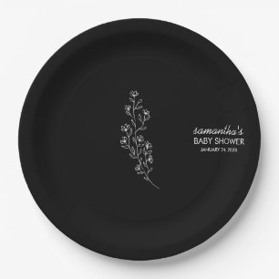 Elegant Sketchy Handdrawn Black Flower Paper Plate