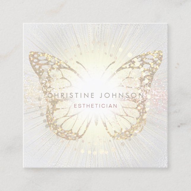 elegant skincare butterfly logo square business card (Front)