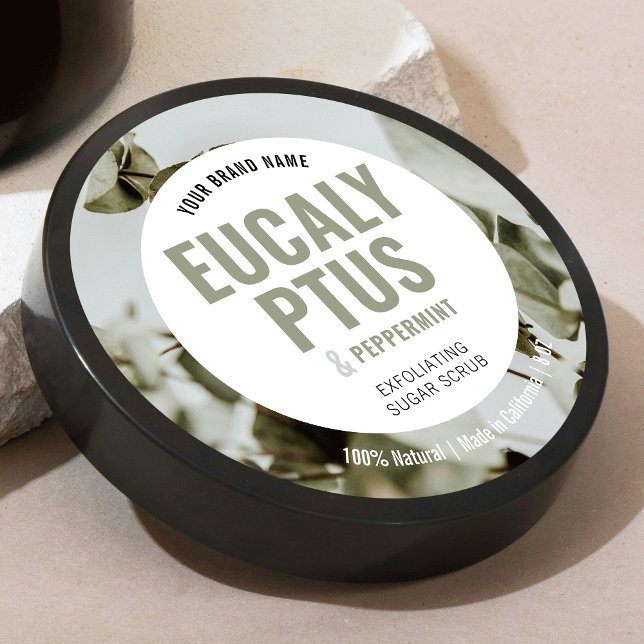 Elegant Skincare Soap Spa Product Label With Photo (Round product label with bold type in neutral sage green with custom photo background)