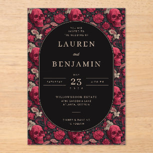 Elegant Skull and Floral Wedding Invitation